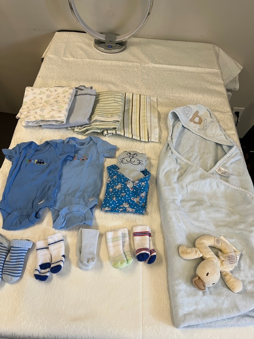 Gerber Light Blue Baby Clothing and Hooded Towel Bundle